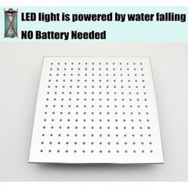 Wall Mounted Chrome Thermostatic Shower Tap, 12 Inch LED Rainfall Shower Head / Hand Shower / Body Sidespray Included