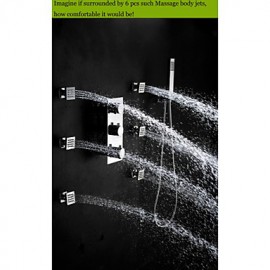 Wall Mounted Chrome Thermostatic Shower Tap, 12 Inch LED Rainfall Shower Head / Hand Shower / Body Sidespray Included