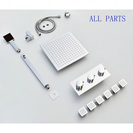 Wall Mounted Chrome Thermostatic Shower Tap, 12 Inch LED Rainfall Shower Head / Hand Shower / Body Sidespray Included