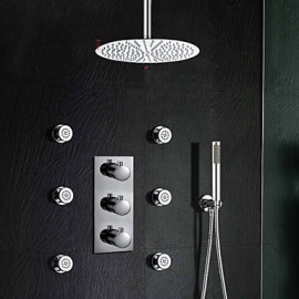 12'' Wall Mounted Thermostatic Mixer Valve Rainfall Shower Tap Conceal Install Shower Set With Handheld Shower