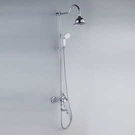 Personalized Shower Tap Chrome Finish Contemporary Style with Diameter 16cm Shower Head + Hand Shower