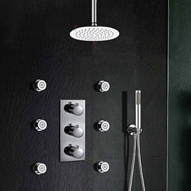 8 Inch Round Thermostatic Waterfall Rain Shower Tap Valve Mixer Massage Jets Hand Shower