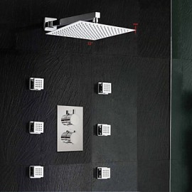 Luxury Rain 12 " Thermostatic Shower Tap Set 6 Massage Jets Body Sprayer Chrome