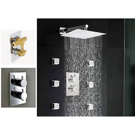 Luxury Rain 12 " Thermostatic Shower Tap Set 6 Massage Jets Body Sprayer Chrome