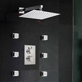 10 '' Rain And Waterfall Shower Head And Spray Jet Dual Thermostatic Shower Tap
