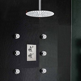 Ceiling Mounted Round 12" Chrome Shower Tap Thermostatic Vavle Mixer Tap