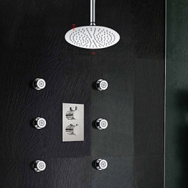 Luxury Thermostatic Wall Mount 10" Rain Round Shower Tap Set Tub Mixer