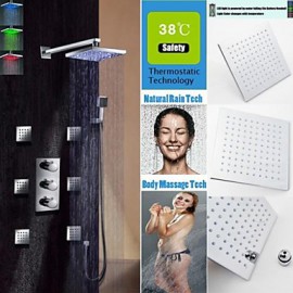 Shower Tap Contemporary LED / Thermostatic / Handshower Included / Rain Shower / Sidespray Brass Chrome