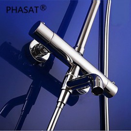 Contemporary Chrome Brass Thermostatic Shower Tap with Shower Head