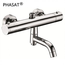 Contemporary Chrome Brass Thermostatic Shower Tap with Shower Head