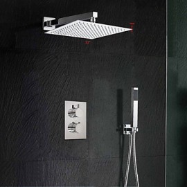 12'' Modern Rainfall Waterfall Chrome Shower Tap Thermostatic Valve W/ Hand Shower