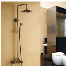 Antique Brass Shower Tap with 8 inch Shower Head + Hand Shower
