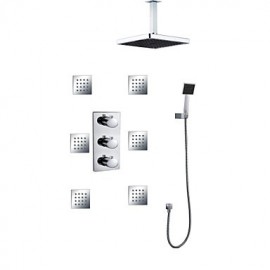 ABS 8 Inch Square Shower Head Concealed Bathroom Thermostatic Rainfall Shower Hand 6 Pcs Of Jet Spray Massage