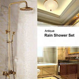 8 Inch Antique Brass In Wall Shower Set with Shower Head and Hand Shower