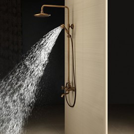 Antique Brass Tub Shower Tap with 8 inch Shower Head + Hand Shower