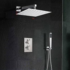 10 Inch Dual Handle Thermostatic Mixer Shower Rainlfall 250mm Ultra-Thin Waterfall Shower and Hand Held