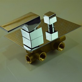 Shower Tap Contemporary Chrome Wall Mounted Double Handles Brass with Square Shower Head and Hand Shower