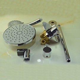 Shower Tap Contemporary Chrome Wall Mounted Double Handles Brass with Shower Head and Hand Shower