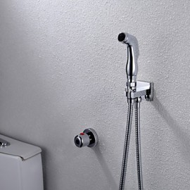 Bathroom/Toilet Chrome Shattaf Bidet Sprayer Gun, With Wall Mounted Thermostatic Tap Valve And 150 cm Hose