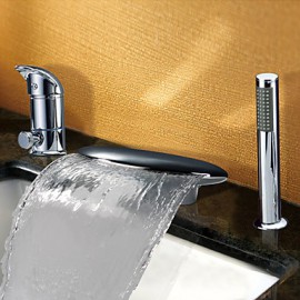 Bathtub Tap - Contemporary - Waterfall / Sidespray - Stainless Steel (Chrome)