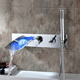 Chrome Finish Color Changing Wall Mount Tub Tap With Hand Shower