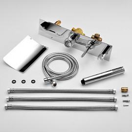 Chrome Finish Color Changing Wall Mount Tub Tap With Hand Shower