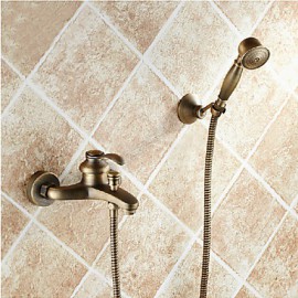Bathroom Wall Mounted Antique Brass Bathtub Tap with Hand Shower Set