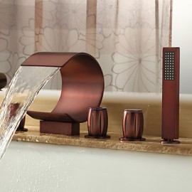 Oil-rubbed Bronze Waterfall Widespread Bathtub Tap with Hand Shower (Curved Shape Design)