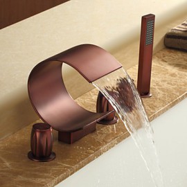 Oil-rubbed Bronze Waterfall Widespread Bathtub Tap with Hand Shower (Curved Shape Design)