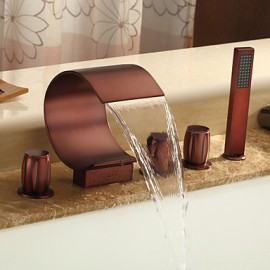 Oil-rubbed Bronze Waterfall Widespread Bathtub Tap with Hand Shower (Curved Shape Design)