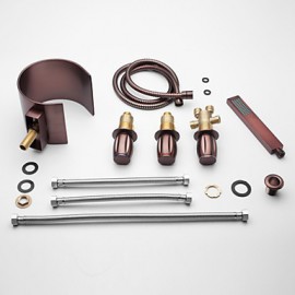 Oil-rubbed Bronze Waterfall Widespread Bathtub Tap with Hand Shower (Curved Shape Design)