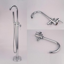 Bathtub Tap / Shower Tap - Contemporary - Floor Standing / Handshower Included - Brass (Chrome)