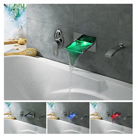 LED Waterfall Tub Tap with Pull-out Hand Shower (Wall Mount)