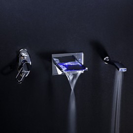 LED Waterfall Tub Tap with Pull-out Hand Shower (Wall Mount)