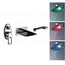 LED Waterfall Tub Tap with Pull-out Hand Shower (Wall Mount)