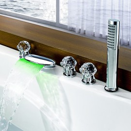 Bathtub Tap - Contemporary - LED / Waterfall / Sidespray - Brass (Chrome)