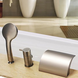 Contemporary Nickel Brushed Three Holes Single Handle Waterfall Bathtub Tap with Hand Shower
