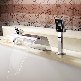 Bathtub Tap - Contemporary - Handshower Included / Waterfall - Stainless Steel (Chrome)