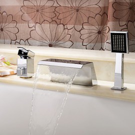 Bathtub Tap - Contemporary - Handshower Included / Waterfall - Stainless Steel (Chrome)
