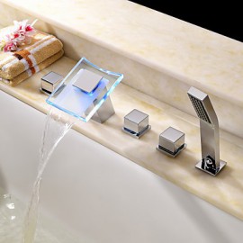 Bathtub Tap - Contemporary - LED / Waterfall / Handshower Included - Brass (Chrome)