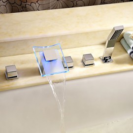 Bathtub Tap - Contemporary - LED / Waterfall / Handshower Included - Brass (Chrome)