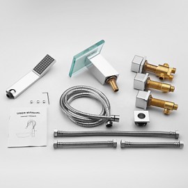 Bathtub Tap - Contemporary - LED / Waterfall / Handshower Included - Brass (Chrome)