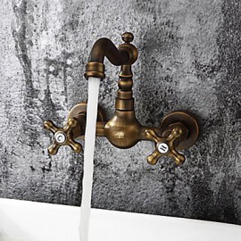 Antique Brass Bathroom Basin Sink Mix Tap Wall Mounted Tap