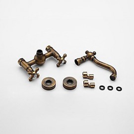 Antique Brass Bathroom Basin Sink Mix Tap Wall Mounted Tap