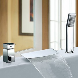 Bathtub Tap - Contemporary - Waterfall / Sidespray / Handshower Included - Stainless Steel (Chrome)