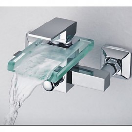 Wall Mount Shower Waterfall Tap Bathtub Glass Tap For Bathroom Brass Body Chrome Finish Single Handle