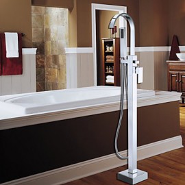 Bathtub Tap - Contemporary - Handshower Included / Floor Standing - Brass (Chrome)