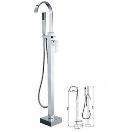Bathtub Tap - Contemporary - Handshower Included / Floor Standing - Brass (Chrome)