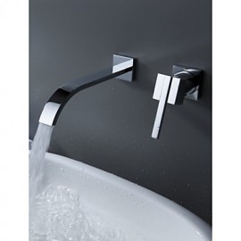 Wall Mount Contemporary Brass Widespread Waterfall Bathroom Sink Tap Single Handle Bathtub Mixer Taps