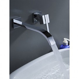 Wall Mount Contemporary Brass Widespread Waterfall Bathroom Sink Tap Single Handle Bathtub Mixer Taps